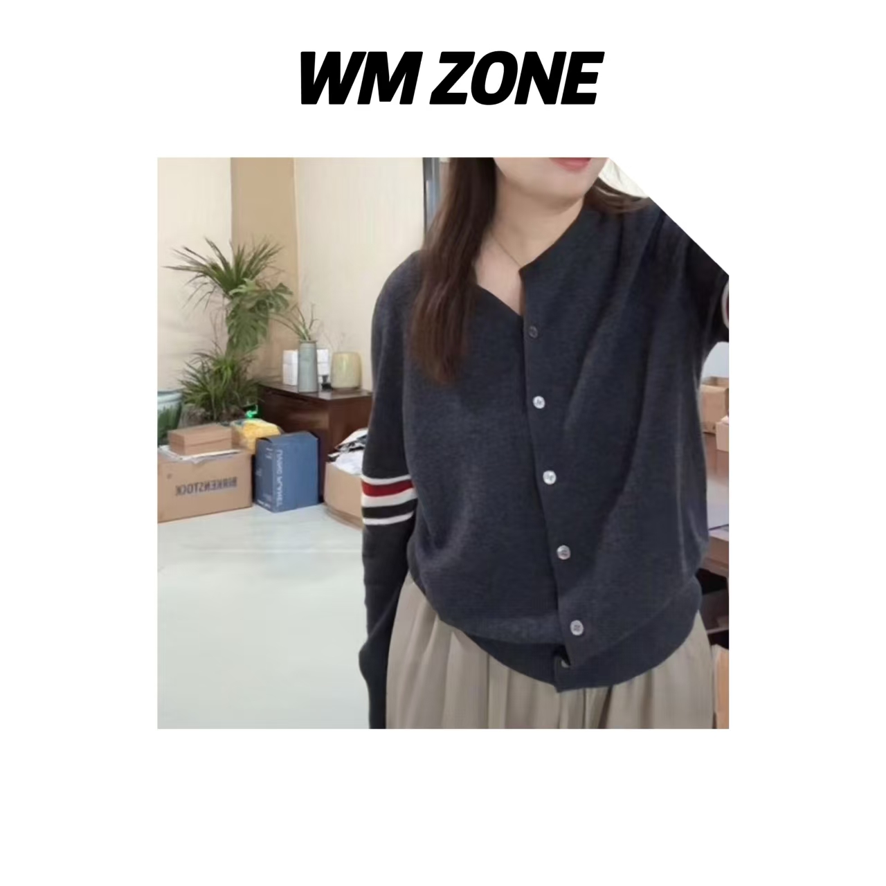WM 3-14- 3768英伦学院风圆领针织开衫