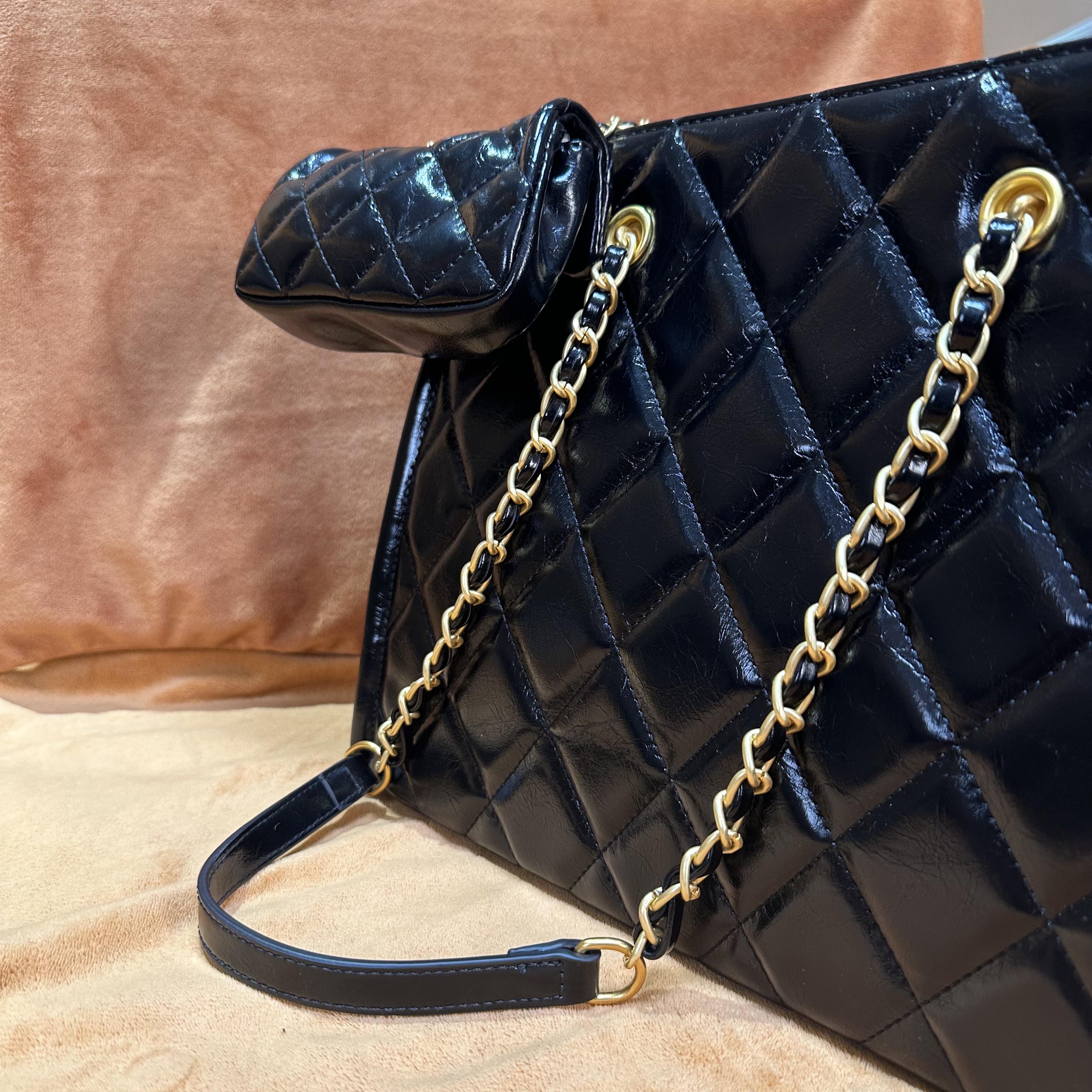 HIRMRIS手工真皮包550986-子母菱格黑香 外口袋