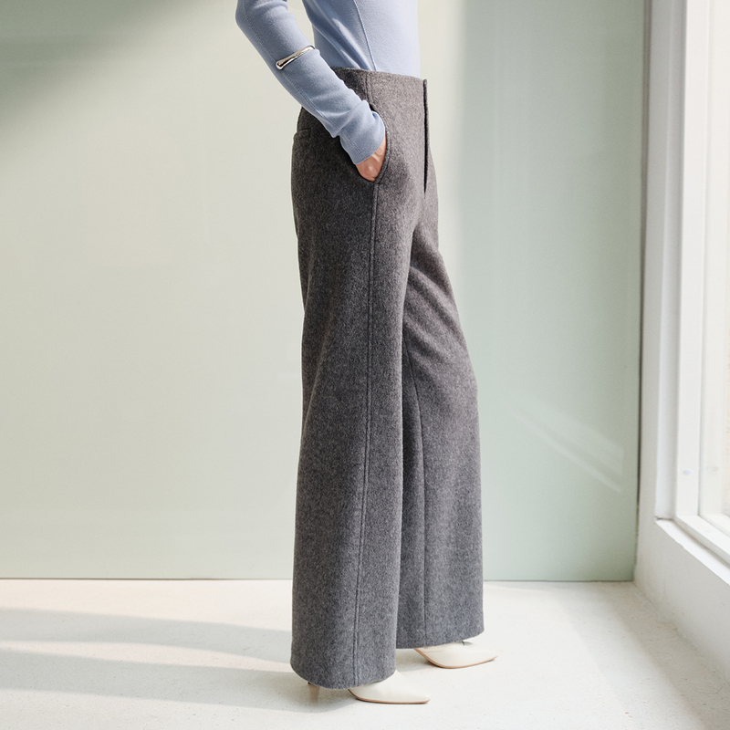 EP雅莹新款女装 羊毛混纺双面顺毛呢高腰直筒裤休闲裤6498A