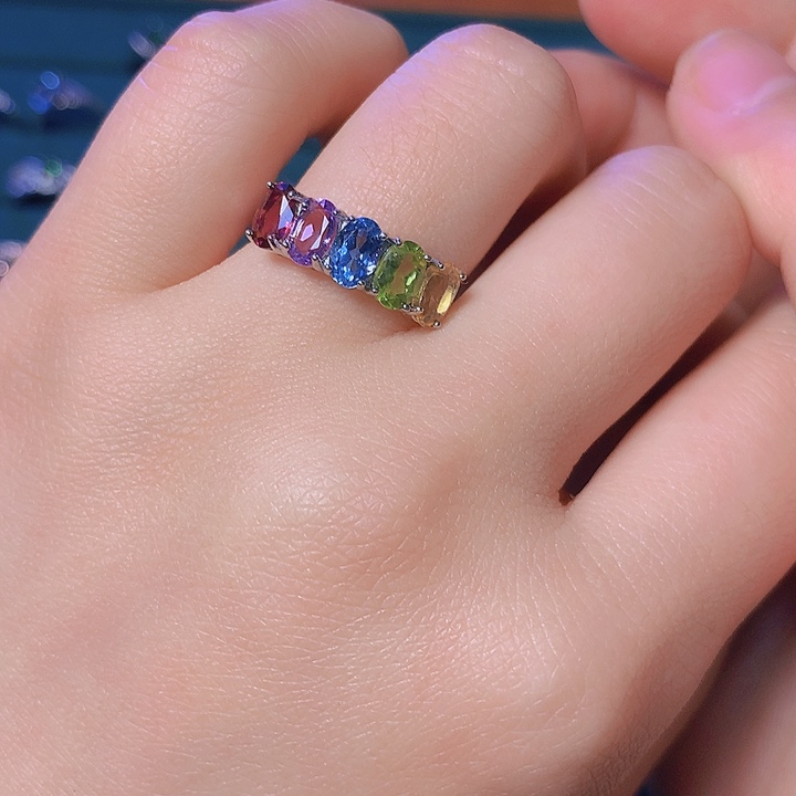 紫晶戒指银S925镶嵌老****糖黄水晶等