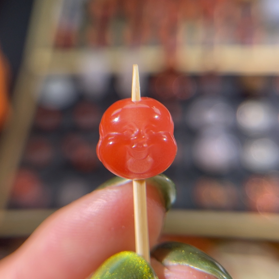 南红玛瑙大黑洞 弥勒 笑口常开9.5mm未镶嵌