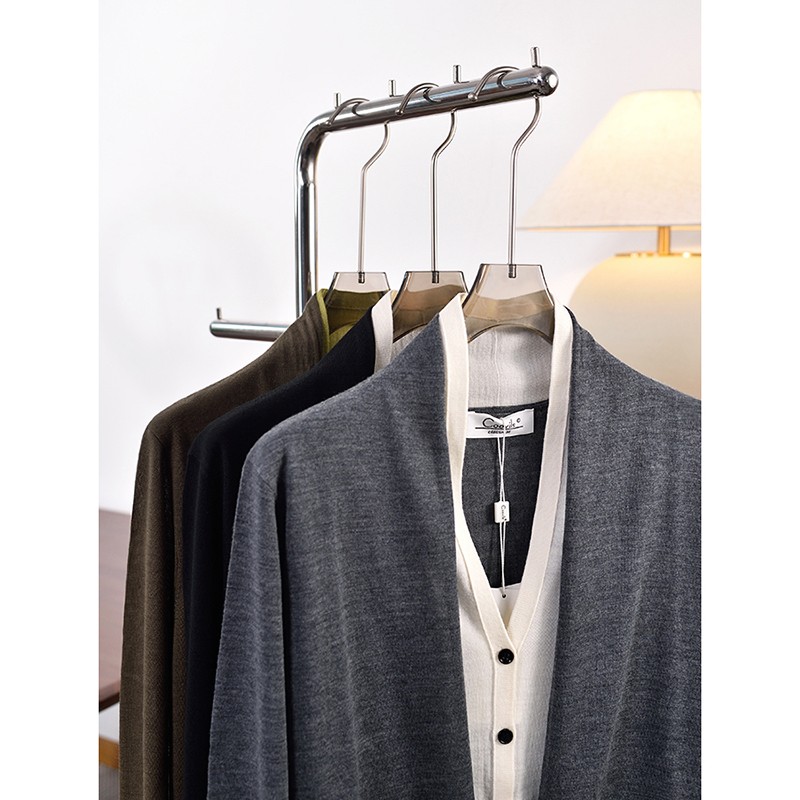 初秋新品 120S超细精纺羊毛撞色假两件V领长袖针织开衫女