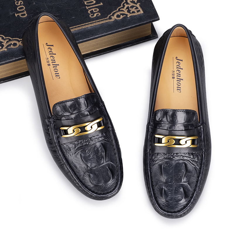 【杰登豪】春季高端头层牛皮高级感鳄鱼纹男士豆豆鞋2025新款爆款