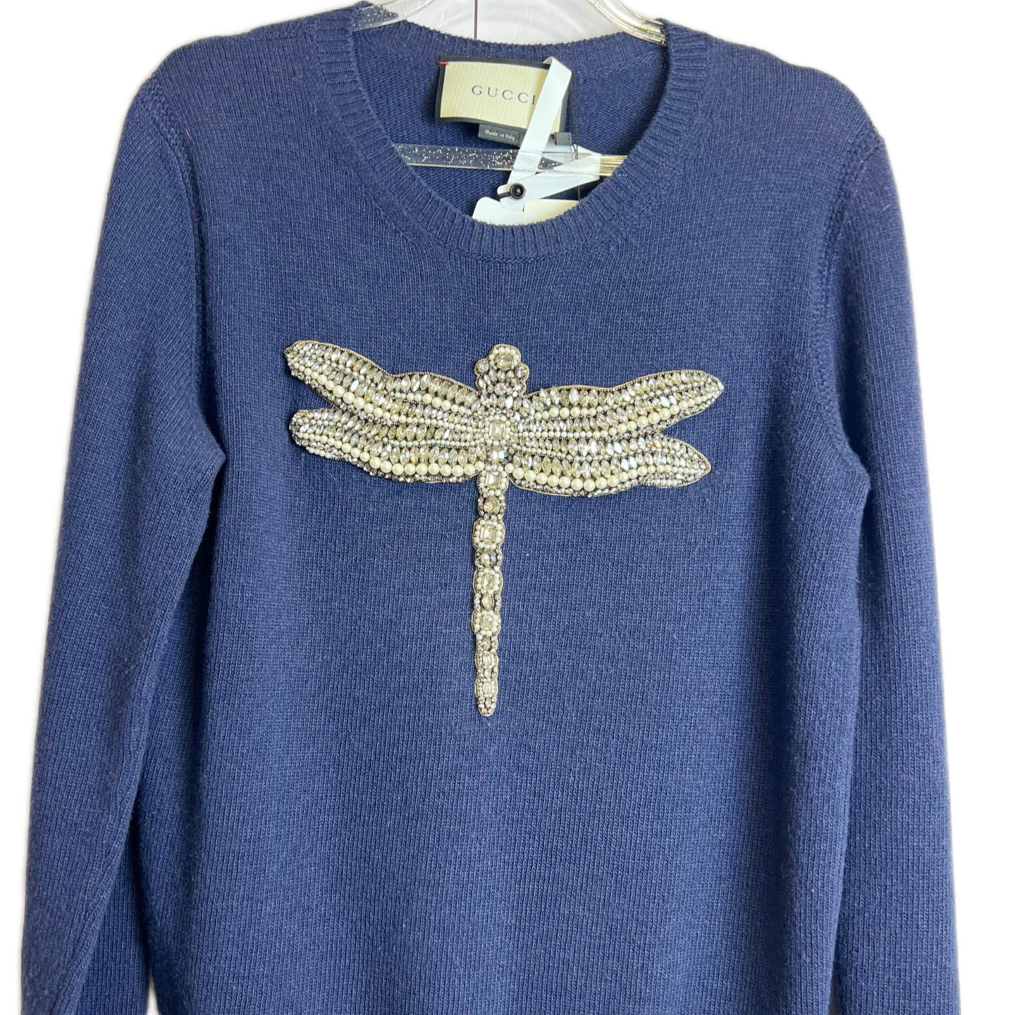 99新 GUCCI/古驰 02312 蜻蜓亮钻针织毛衣 S码