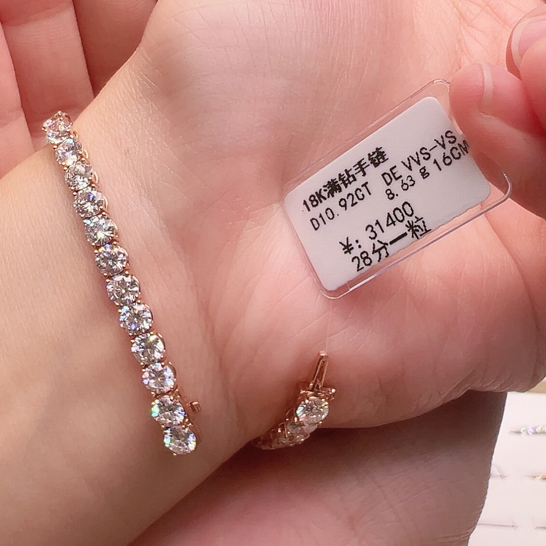 实验室培育钻石套链18K金镶嵌单颗28分，网球款手链K玫瑰金