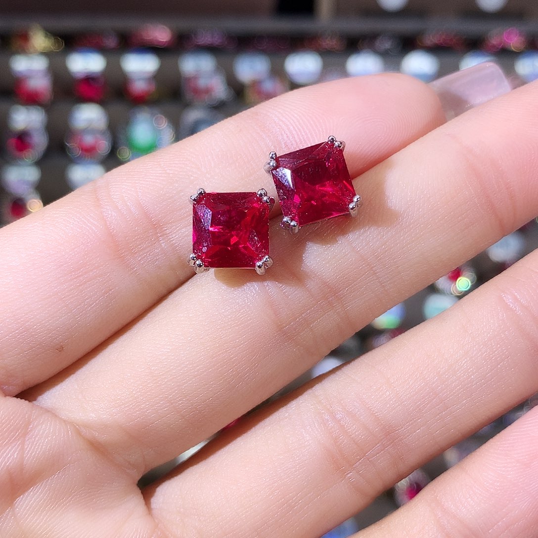 银S925镶嵌耳饰红宝石白8