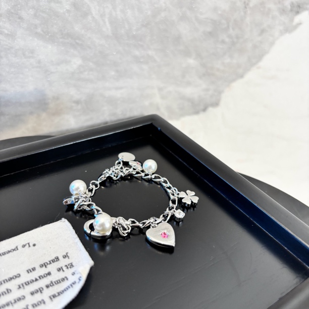 铜合金合成锆石手链 爱心花花cd手链SL2055