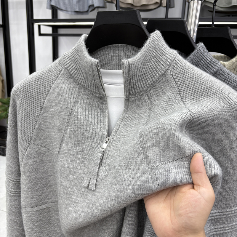 琦凯王子冬季新款拉链领针织衫毛衣男士时尚休闲加厚保暖内搭上衣