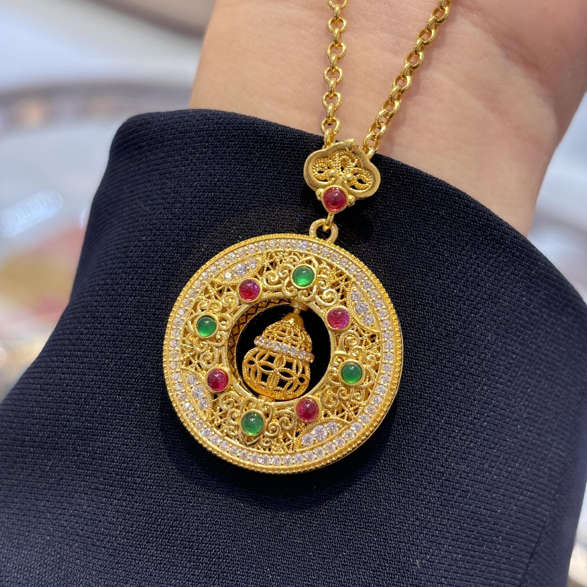 合金项链 『珐琅点钻金钱葫芦项链』气质国风新中式吊坠轻奢百搭