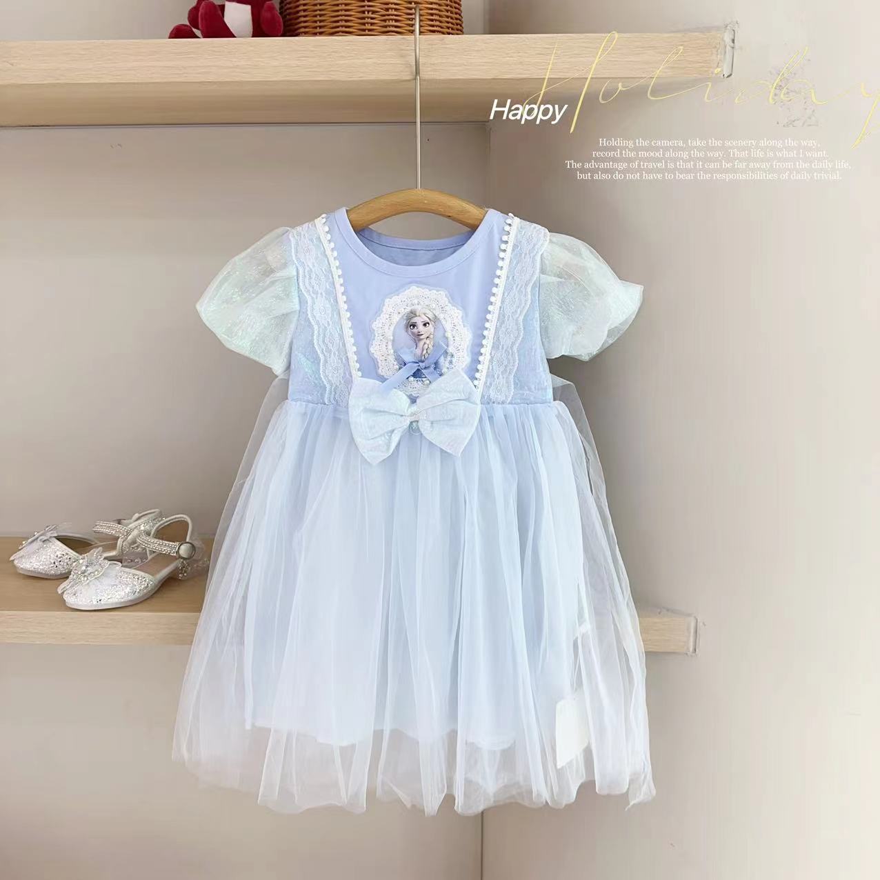 汤圆家童装2025夏季新款韩系泡泡袖蕾丝艾莎公主连衣裙 YA-1929