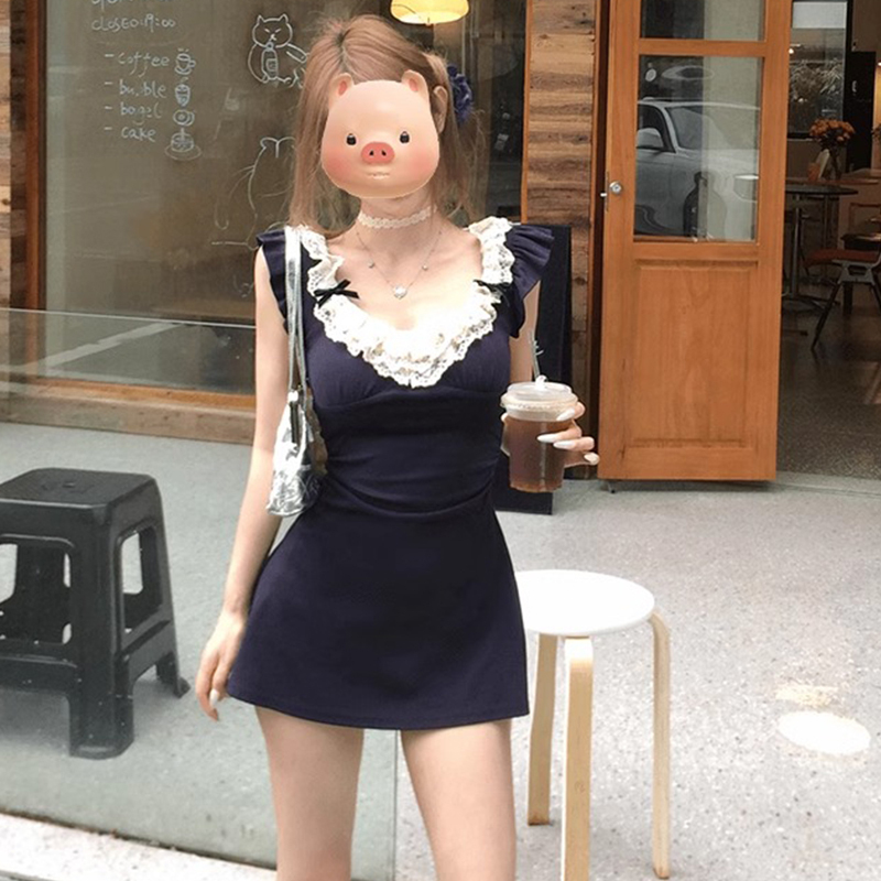 【现货+运补】气质蕾丝小飞袖连衣裙女夏季显高收腰包臀短裙3758