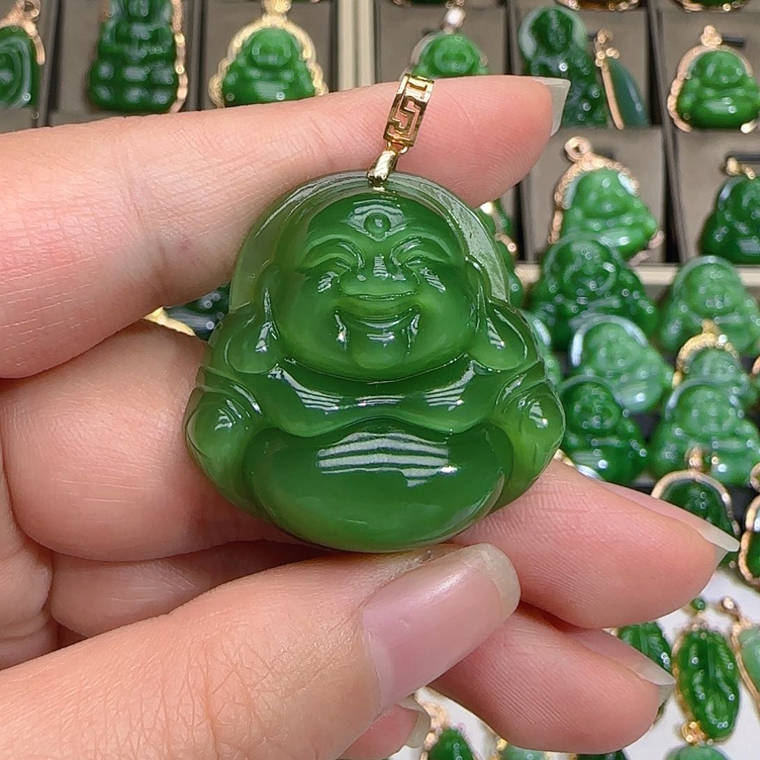 和田玉（碧玉）颈饰18K金镶嵌
