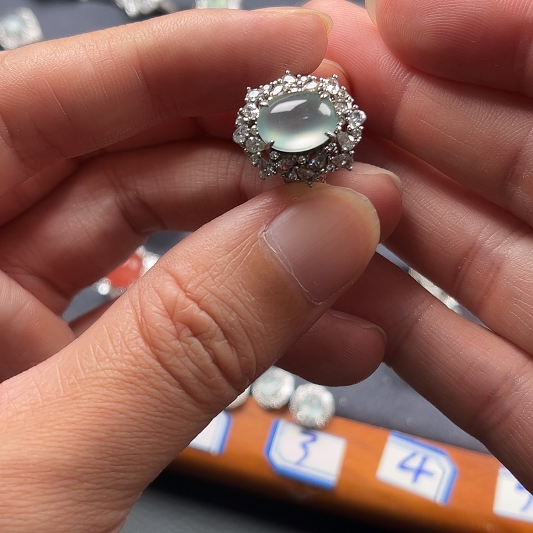 翡翠银S925镶嵌戒指缅甸A货翡翠