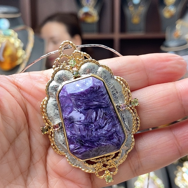 查罗石（紫龙晶）颈饰银S925镶嵌吊坠