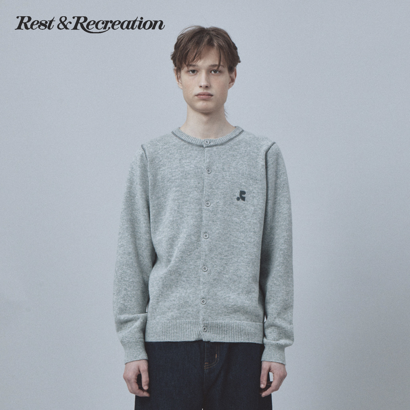 RestandRecreation官方圆领宽松排扣明线针织开衫毛衣2025RR男女