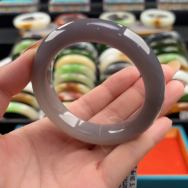 和田玉（糖玉）未镶嵌手镯温柔香芋紫54.9