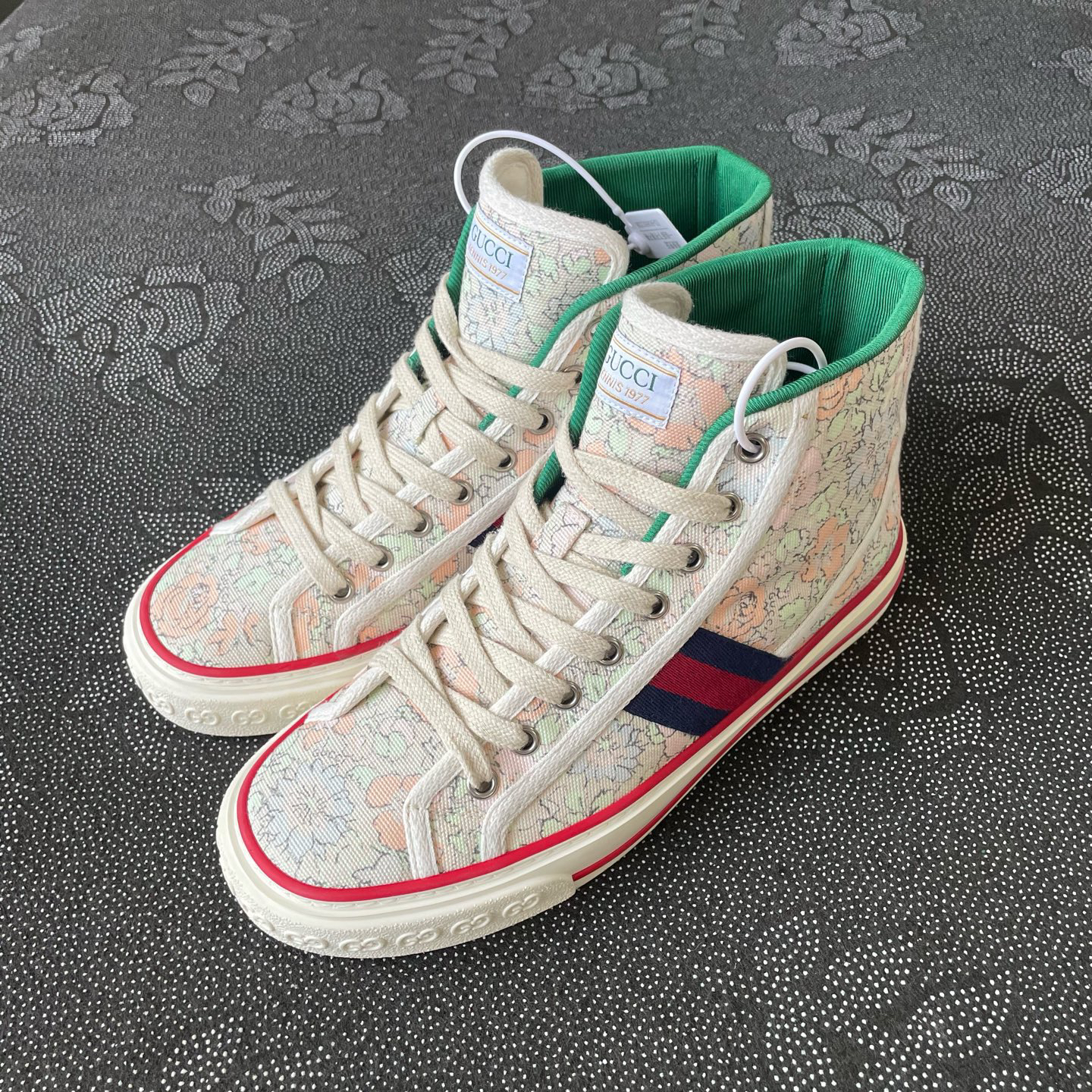 99新 GUCCI/古驰 1977花卉高帮板鞋/37.5码/无盒