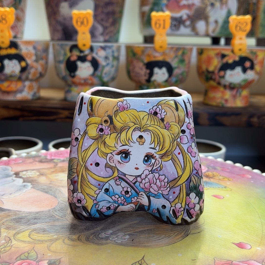 红陶薄雾的异形精工盆