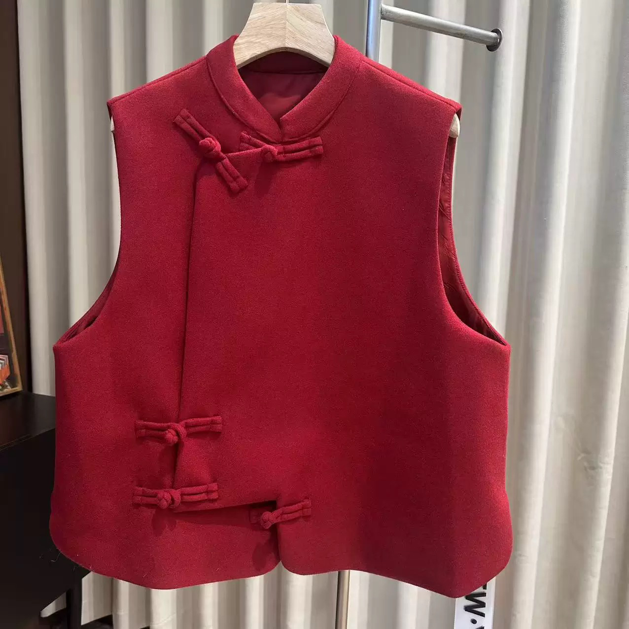 【七号】新中式国风秋冬红色毛呢盘扣马甲洋气百搭显瘦