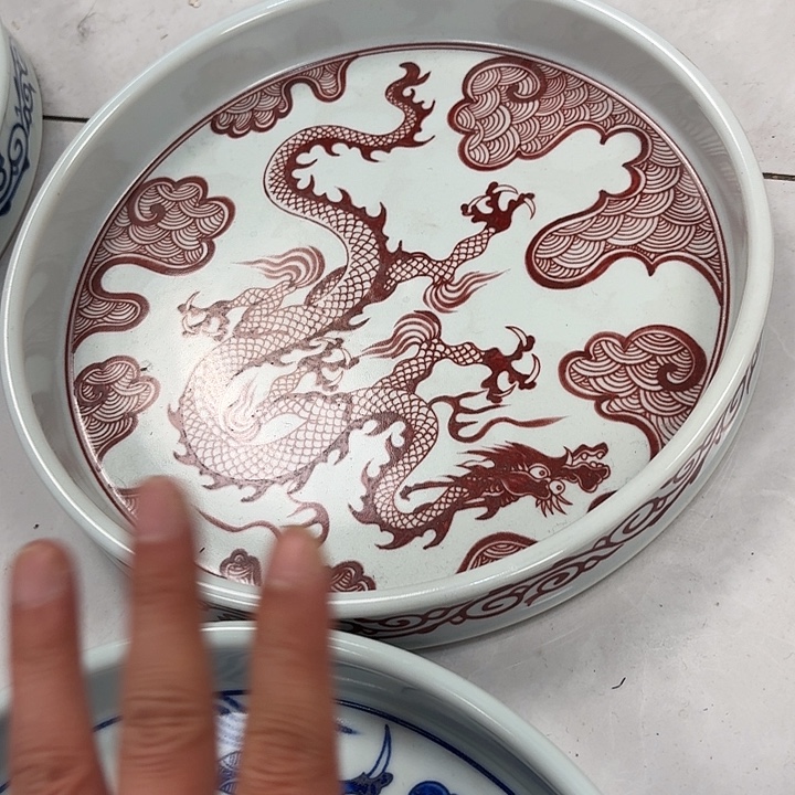 瓷片釉里红穿云龙干泡台景德镇微瑕