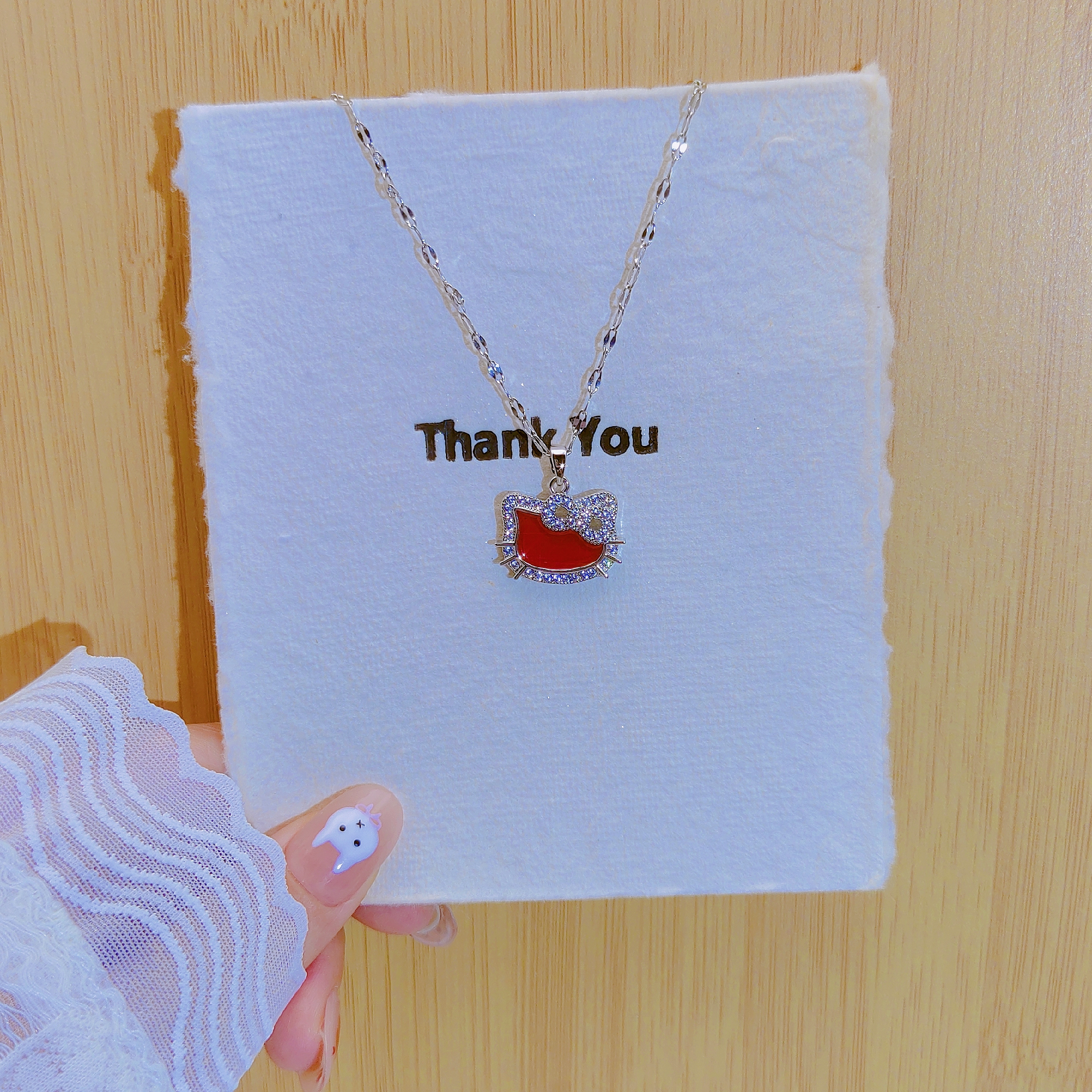 钛钢项链 百搭红色可爱时尚轻奢简约坠链小众精致钛钢锁骨项链