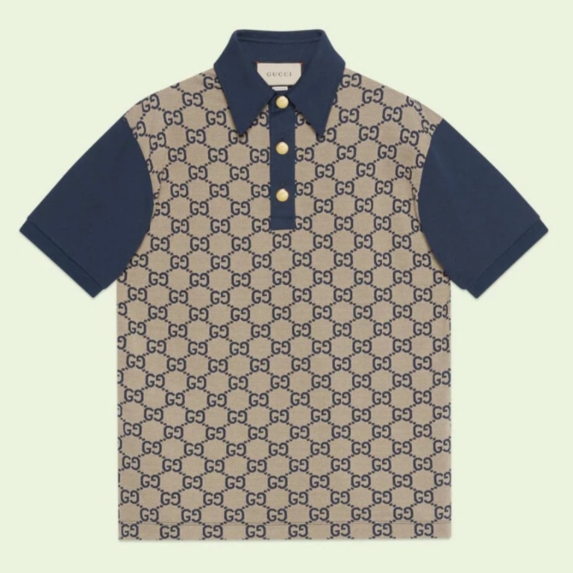 未使用 GUCCI/古驰 满印拼色polo衬衫男士印花休闲男装衫男款运动