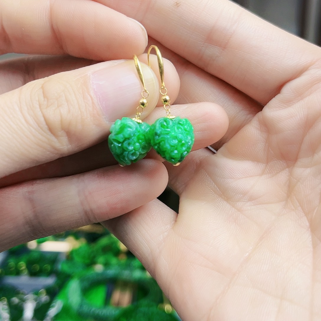 翡翠耳饰18K金镶嵌耳饰