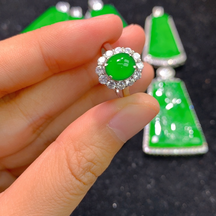 翡翠戒指银S925镶嵌一个