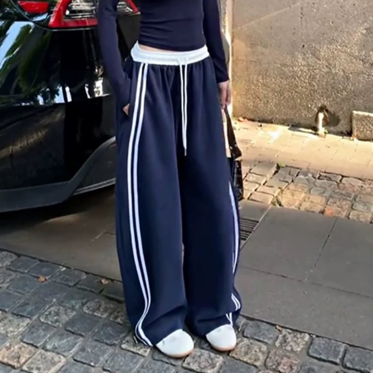 撞色双杠拼接腰休闲裤女2025秋冬新款宽松显瘦直筒阔腿裤