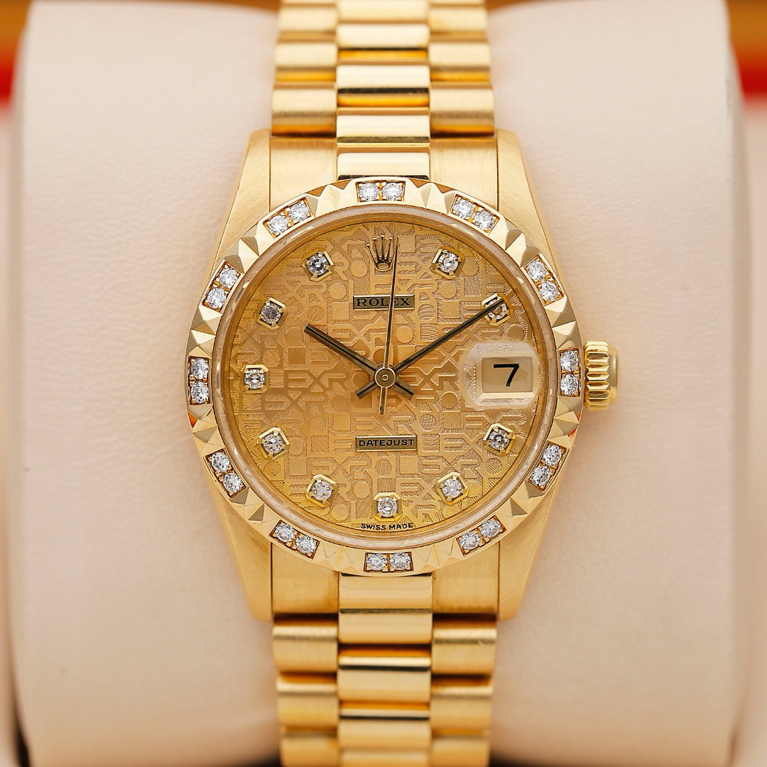 99新 Rolex/劳力士 日志68258/18K黄金原钻电脑盘31mm自动机械单