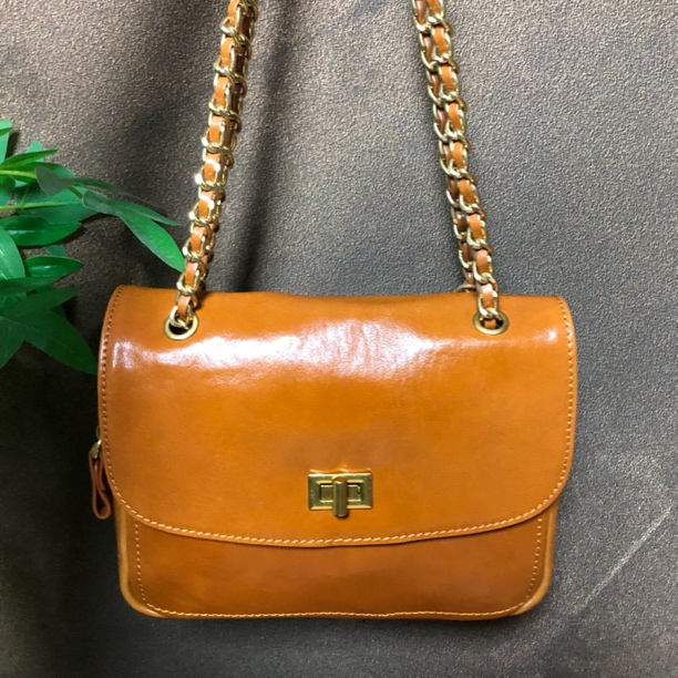 【谷道】头层植糅牛皮真皮女式链条包百搭2460