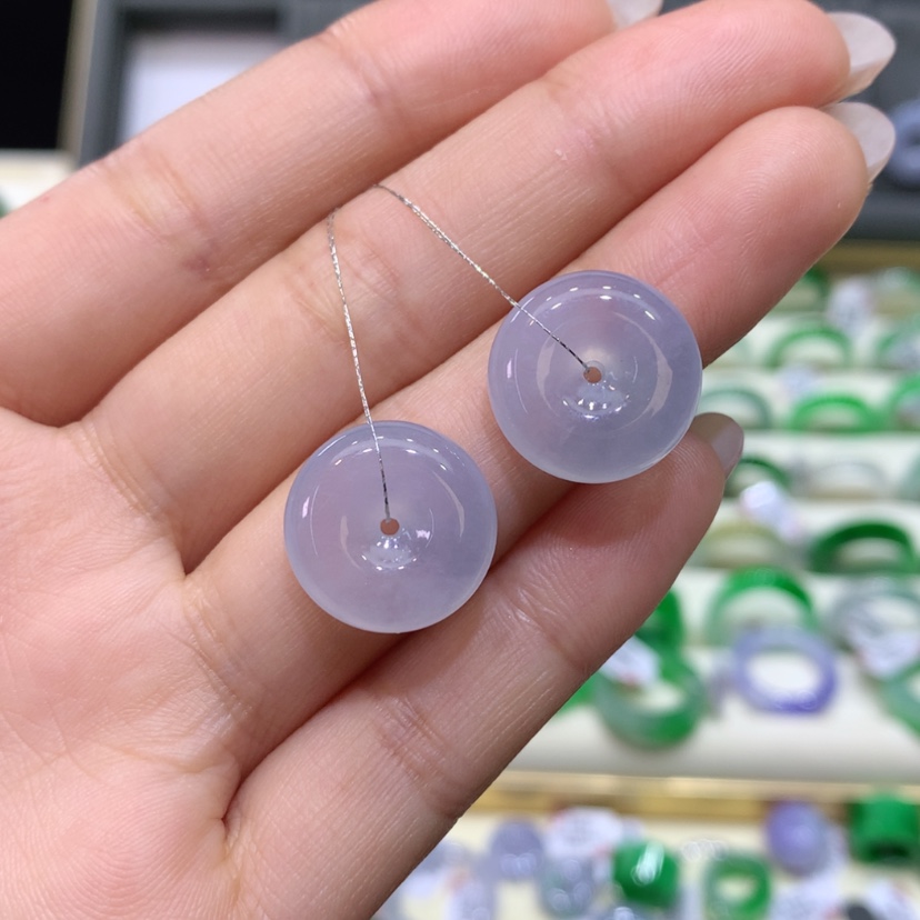 【闪购商品】翡翠戒指未镶嵌一对满冰紫平安扣