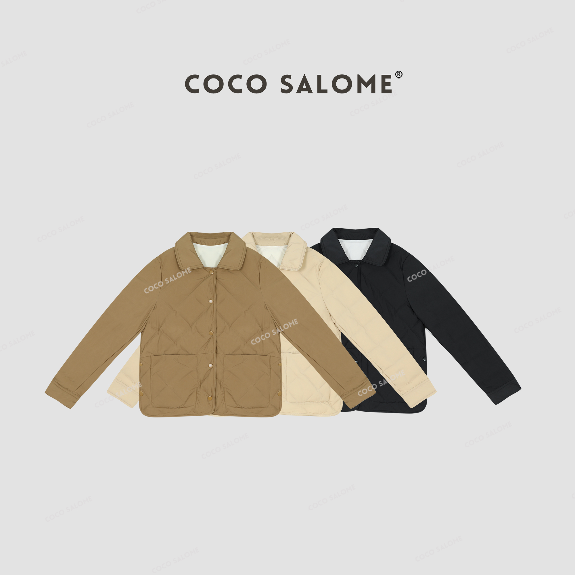 COCOSALOME⑩【白豆腐】冬季三防四合扣菱形双面穿白鹅绒羽绒服0765