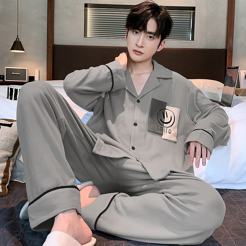 芬腾可安德绒睡衣男秋冬季开衫长袖宽松男士家居服保暖套装可外穿