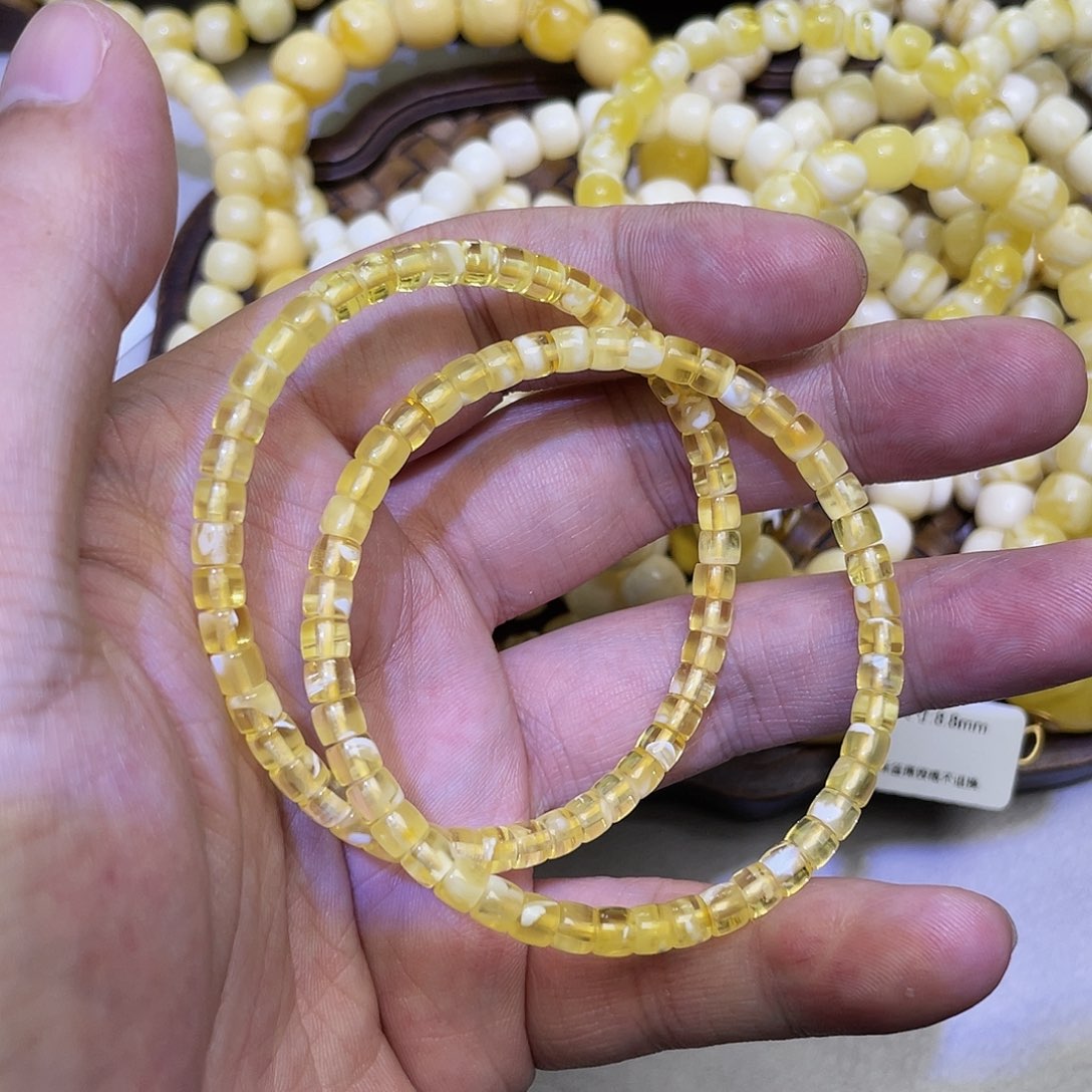 蜜蜡手链未镶嵌4.5mm金瓷白妖多样性发货