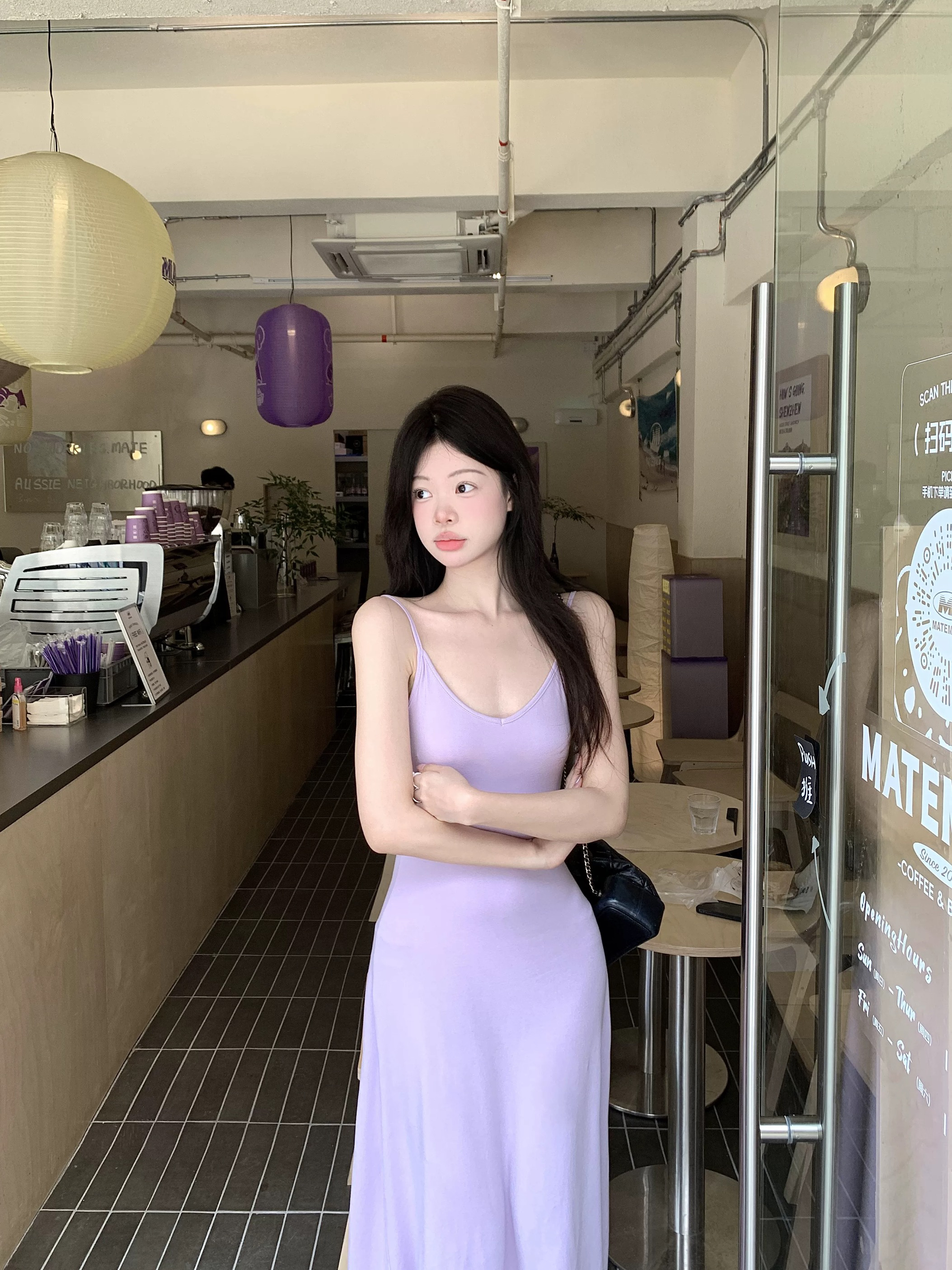 3976#紫色吊带裙，图二实拍