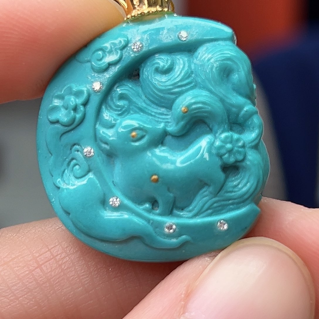 绿松石珠宝奇石18K金镶嵌