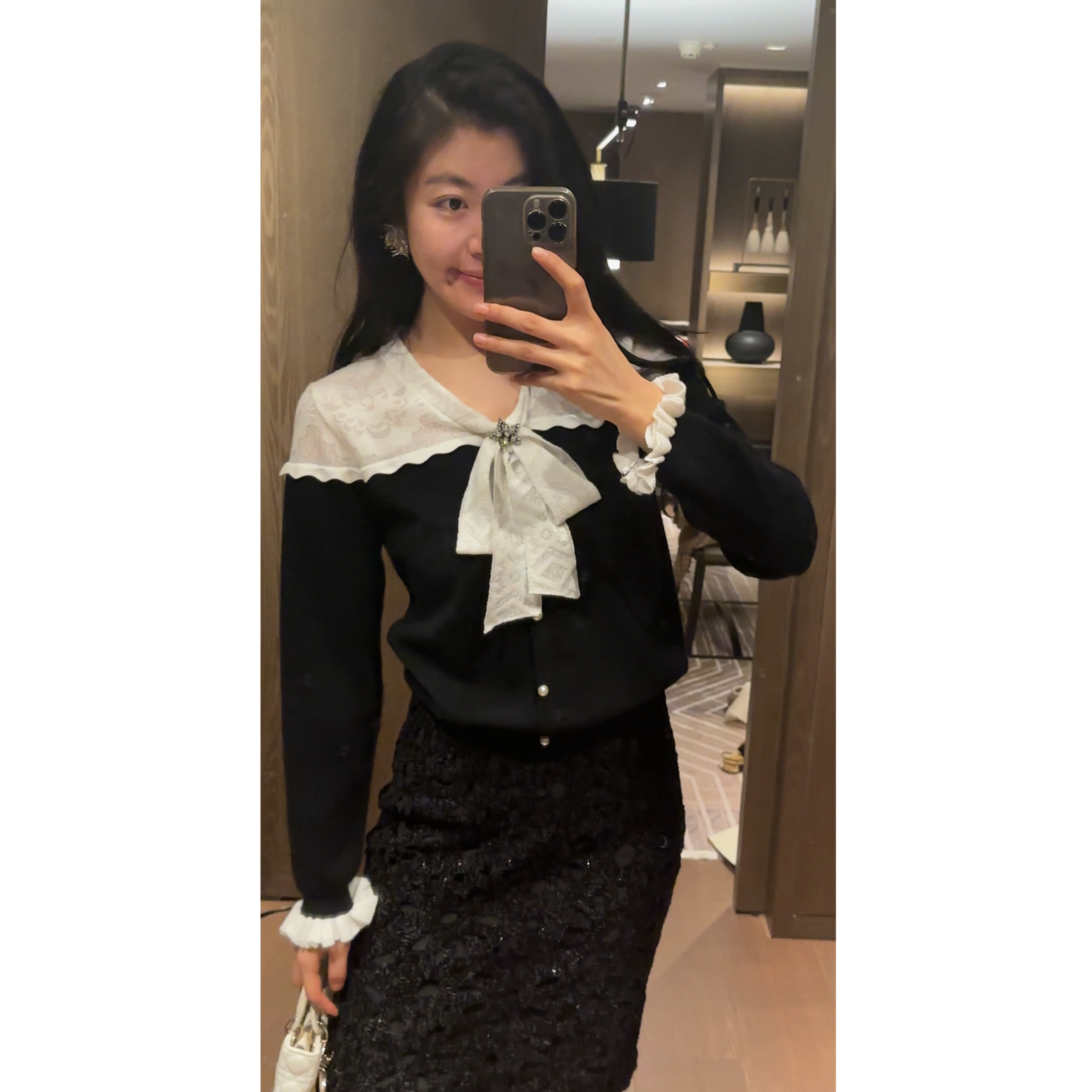 【N·COU】25冬新款【稀有色】温柔拼接V领蝴蝶结针织毛衣DY11073