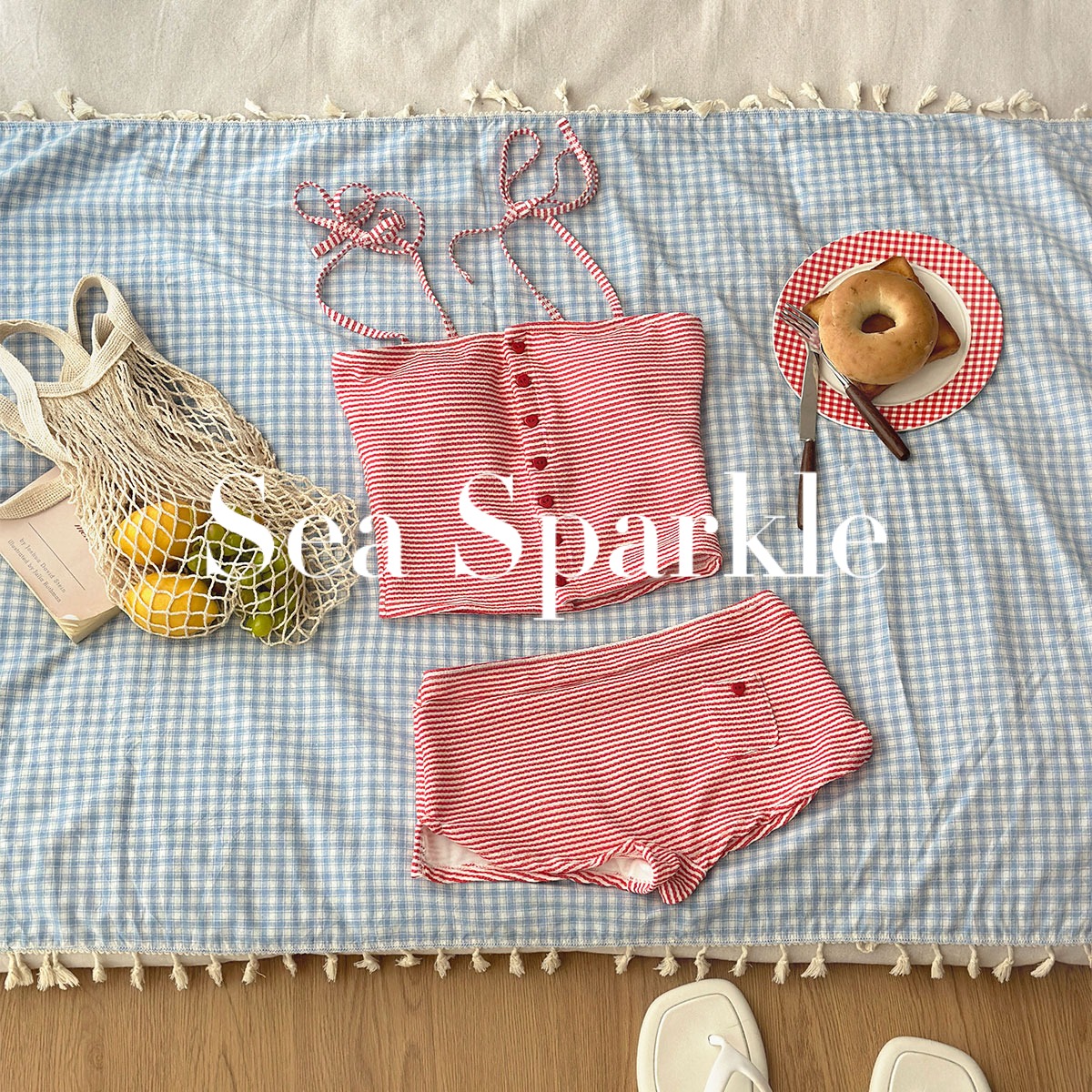 Sea Sparkle宋慧乔同款收腰显瘦条纹露脐度假泳衣2025新款小众