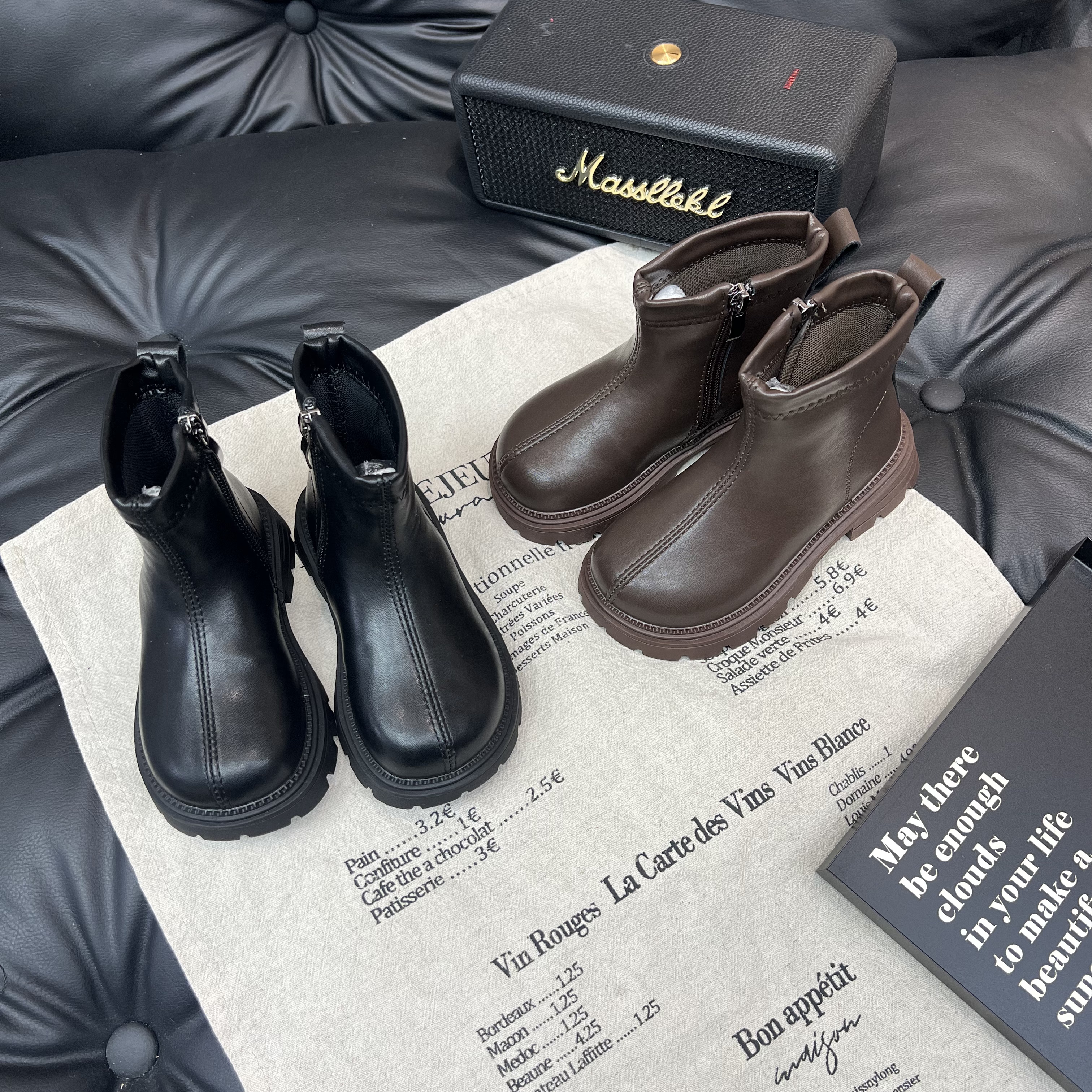 儿童小皮靴秋冬季英伦风女童马丁靴时尚韩版男童纯色皮靴250307