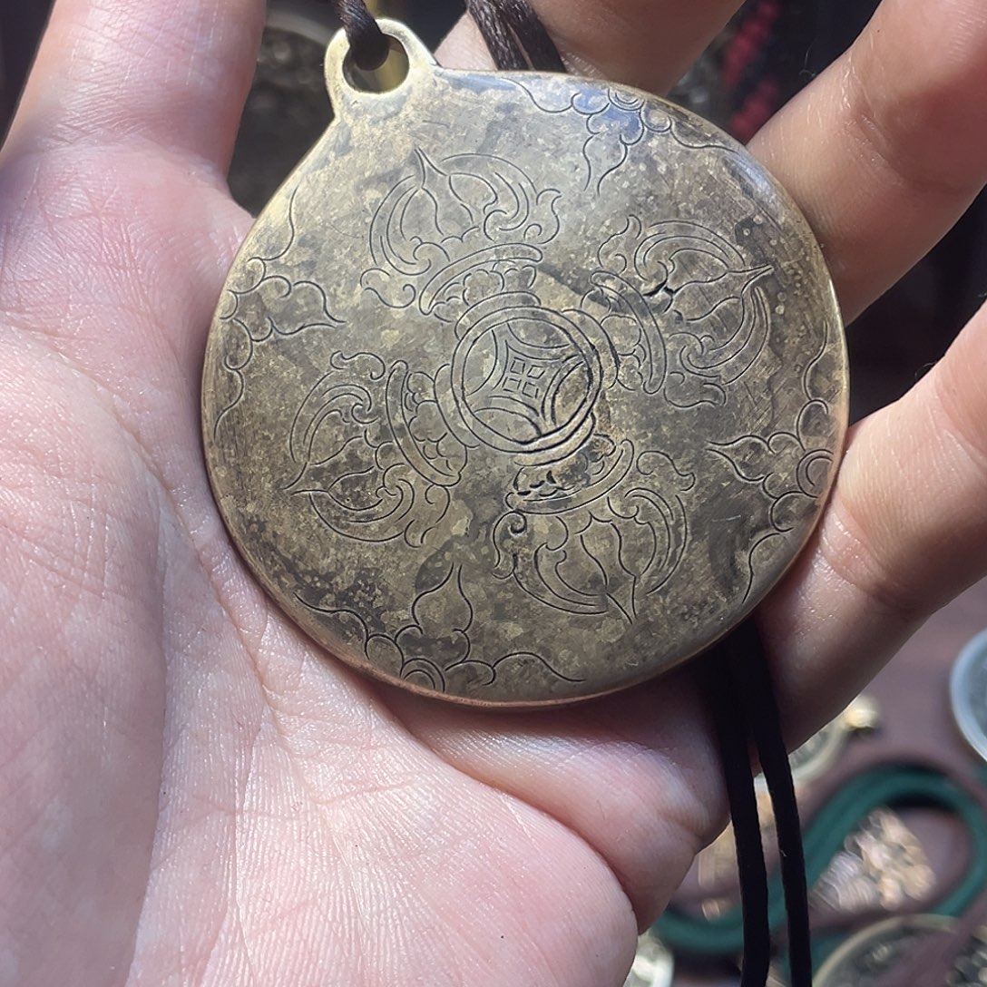（久工制物）精品小年九宫八卦牌大猪鼻加银錾刻手工版