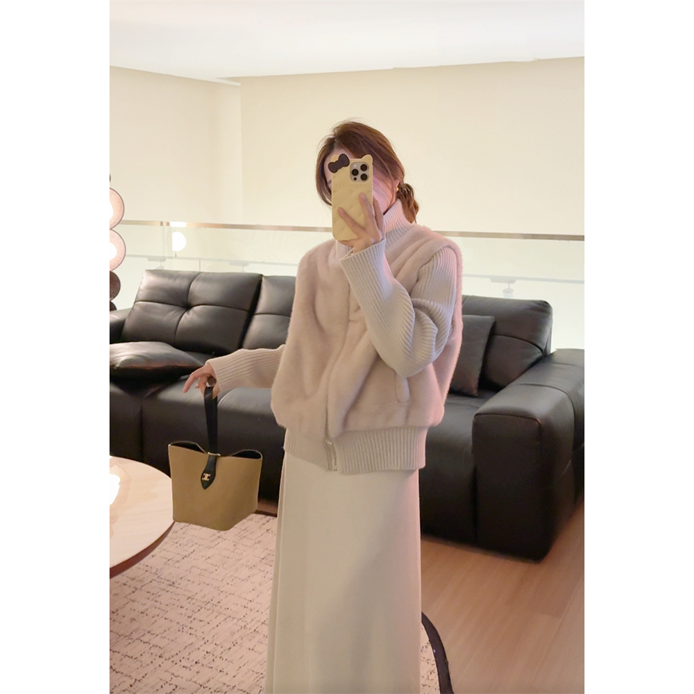 人造皮草 NN CHIC女秋冬短款针织拼接仿水貂环保皮草毛毛外套2568