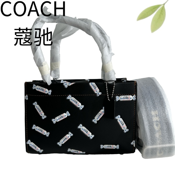 99新 COACH/蔻驰 大白兔方托手提单肩斜挎包G25905104底长20X13