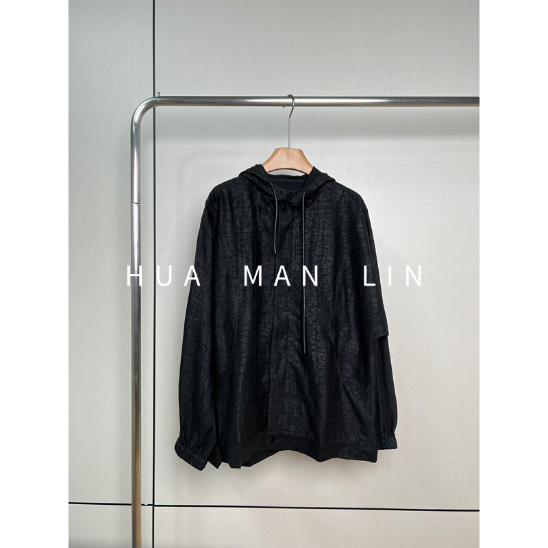 【花满林】连帽抽绳松紧袖口龟裂纹香云纱上衣55027