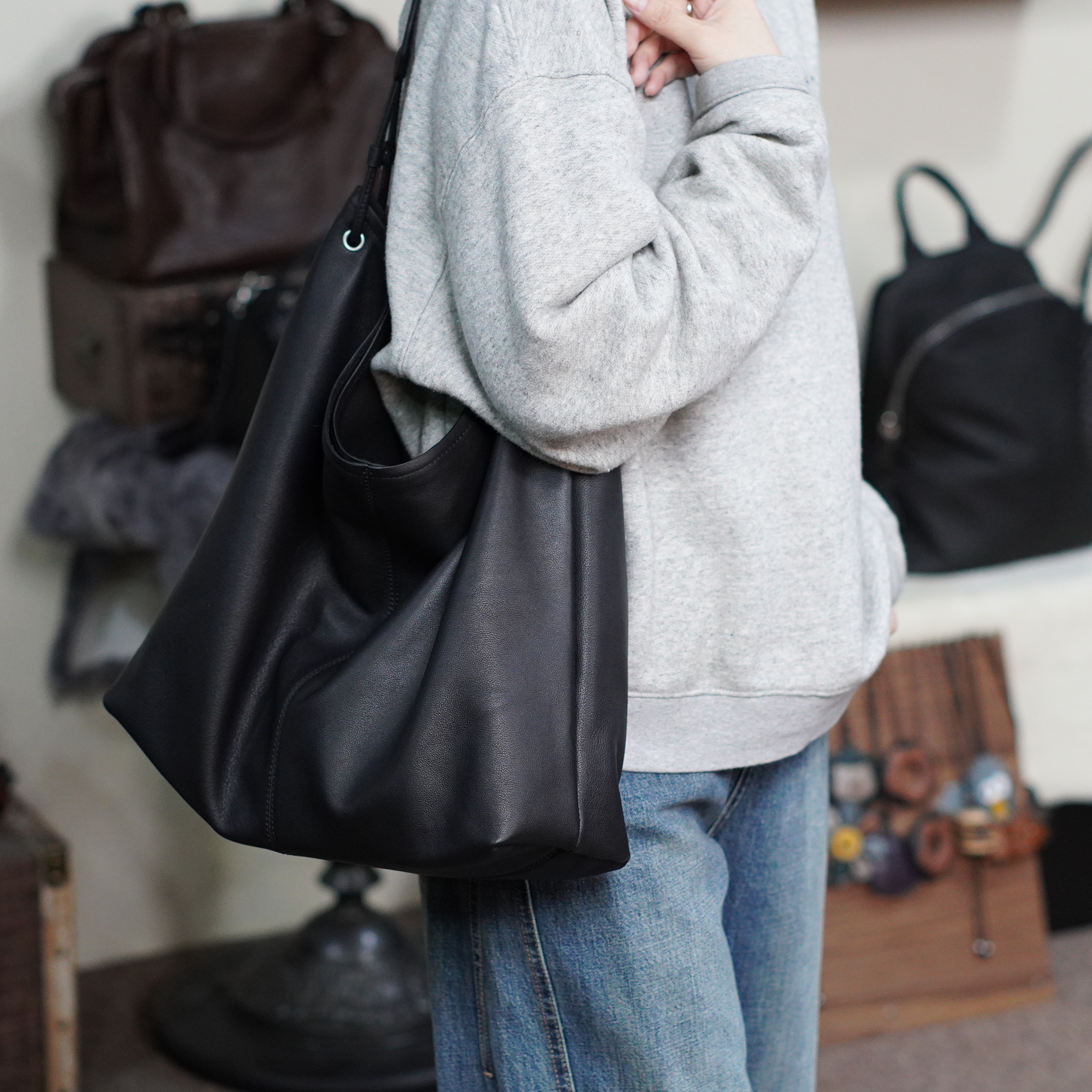 [冰语]2025春夏新款百搭简约单肩斜挎女士真皮托特包-250321