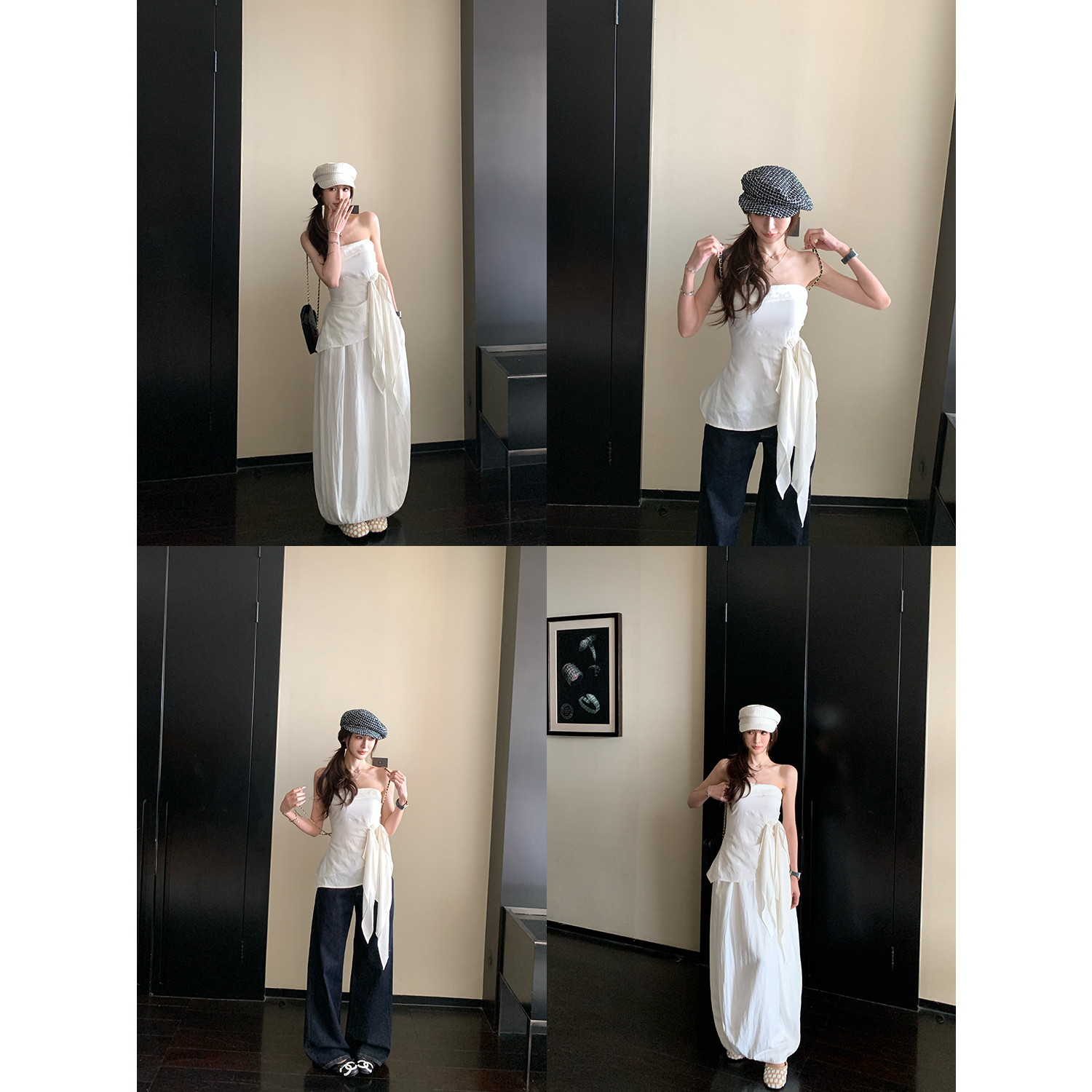 SKK7.9号20点 米兰假日 御姐系天丝抹胸绑带上衣夏捏褶半身裙套装