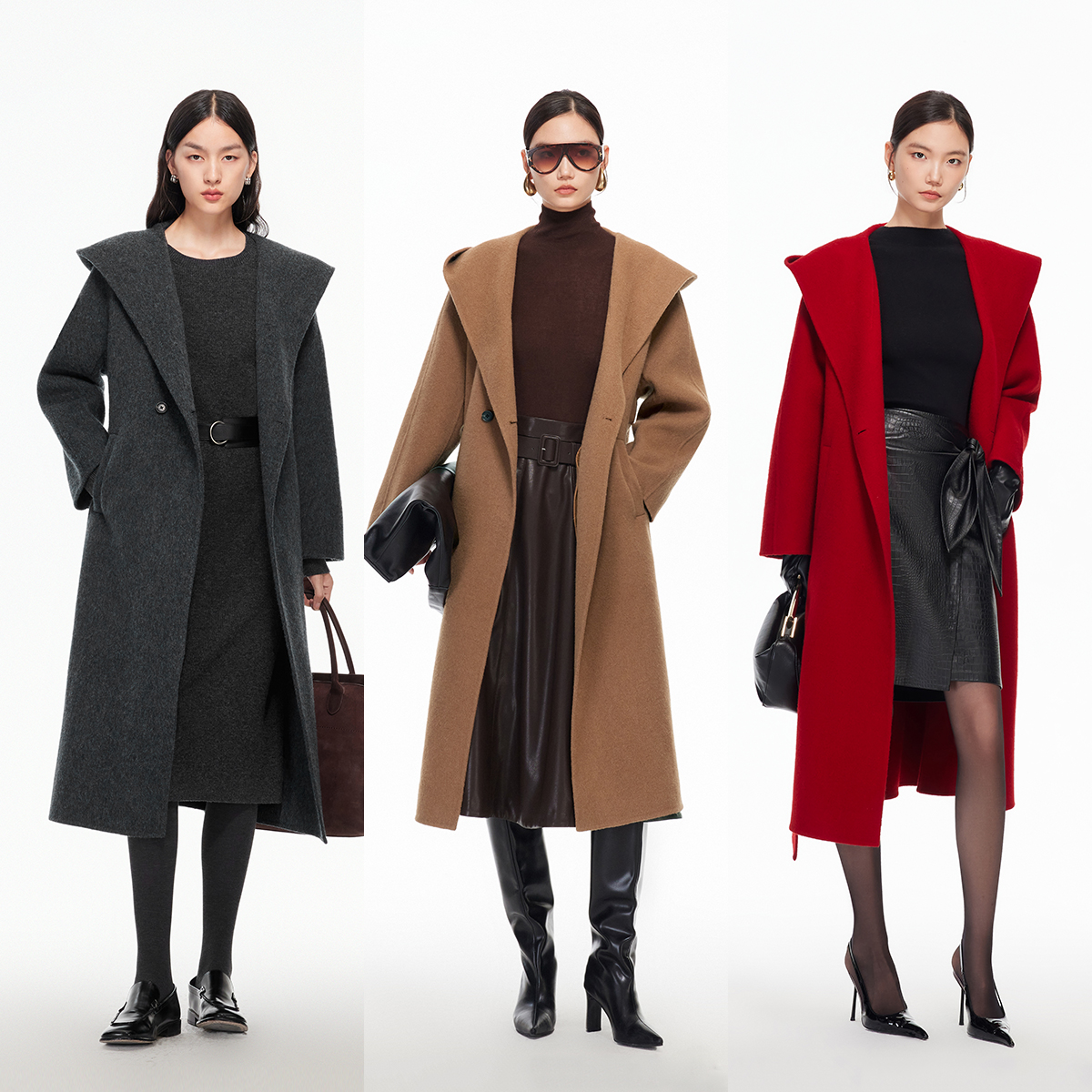 Vero Moda毛呢大衣25冬季新款含绵羊毛兔毛可拆腰带外套32544S008