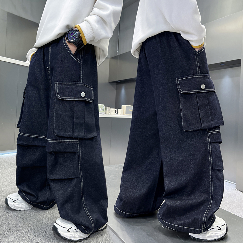 男童秋装工装裤子2025新款儿童牛仔裤春秋款大童宽松直筒裤洋气潮