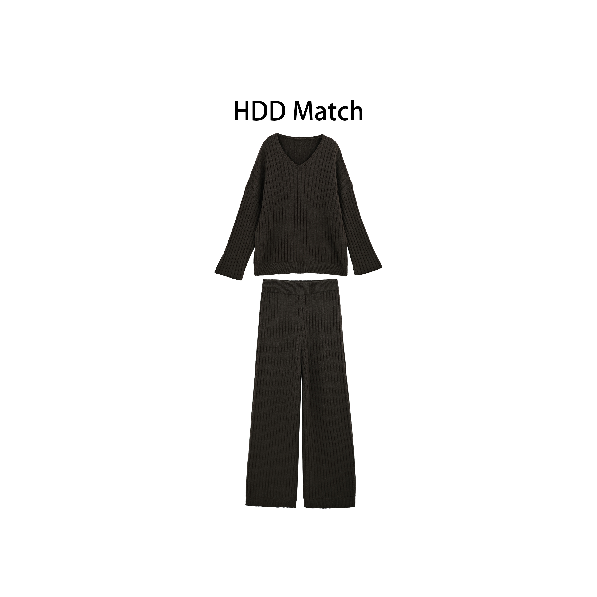HDD- "套装逻辑" 羊毛 秋季针织V领毛衣+针织裤套装 Y8930 