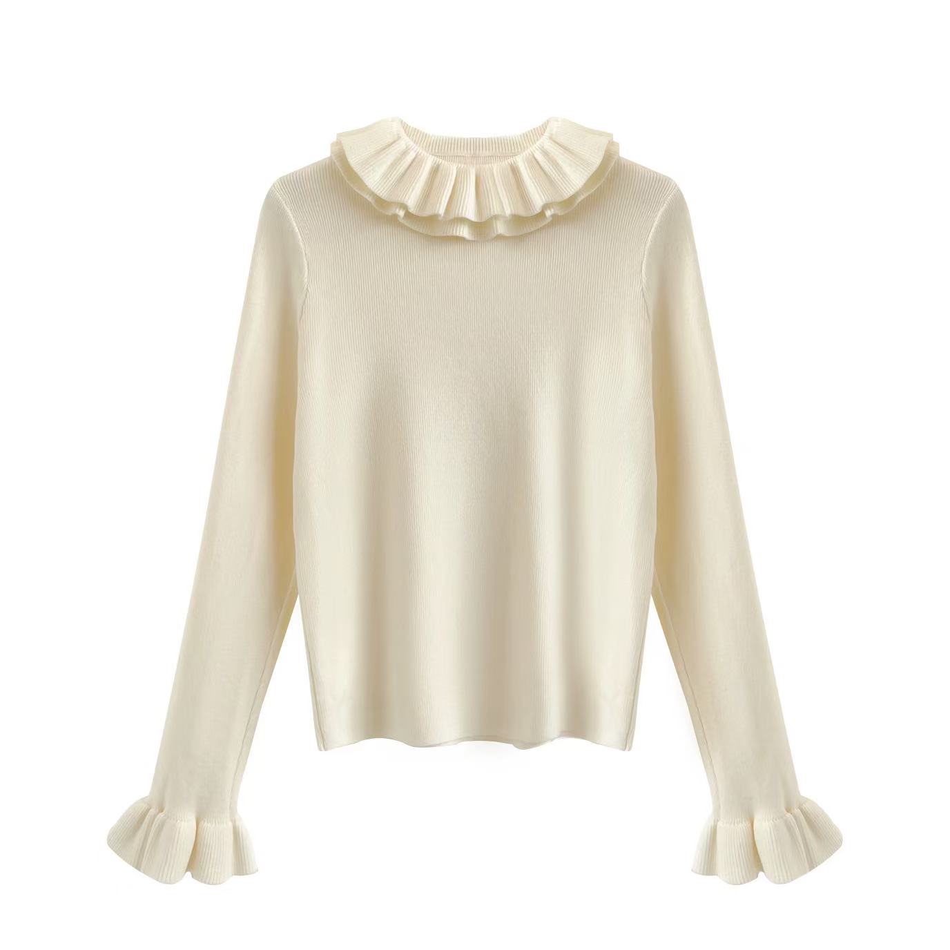 甜美纯欲风别致显瘦荷叶领花边领针织衫女秋季高级感绝美秋冬毛衣